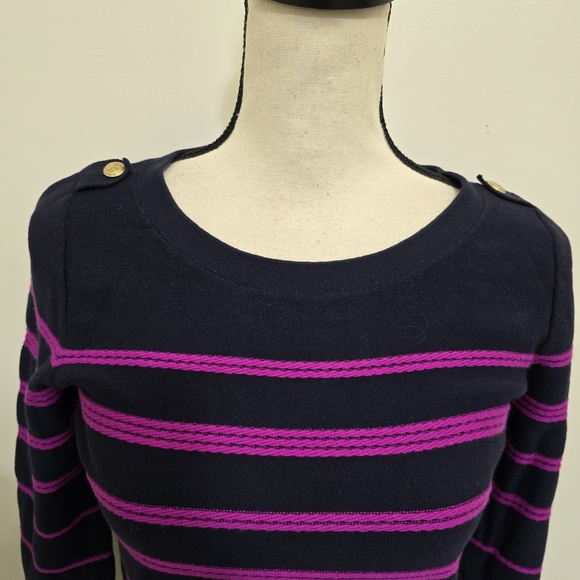 BANANA REPUBLIC size Small Striped Pullover‎ Sweater Button Classic Preppy Navy - Picture 5 of 13